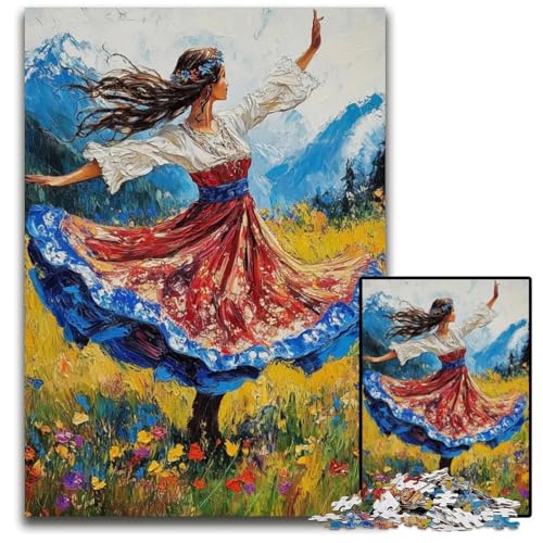 Frau Tanzt auf dem Feld 1000teiliges Puzzle Holzpuzzle für Erwachsene Geburtstagsgeschenkidee anspruchsvolles Denkspiel 1000 Teile (75 x 50 cm) von mowenbingpeng