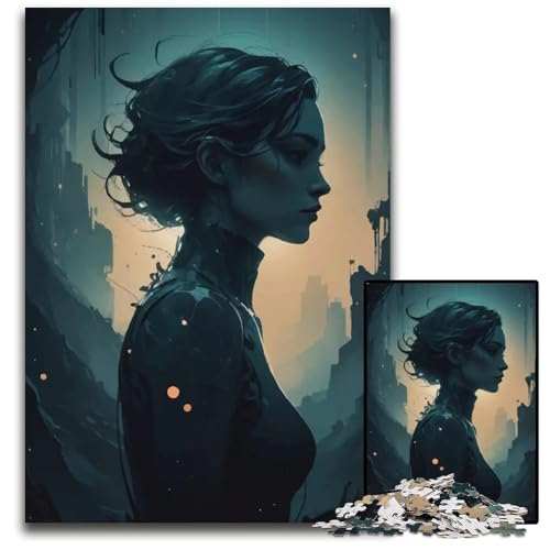 Frau in Einer postapokalyptischen Welt 1000teiliges Puzzle Holzpuzzle für Erwachsene GehirnHerausforderung Geschenk pädagogische Aktivität für Teenager 1000 Teile (38 x 26 cm) von mowenbingpeng