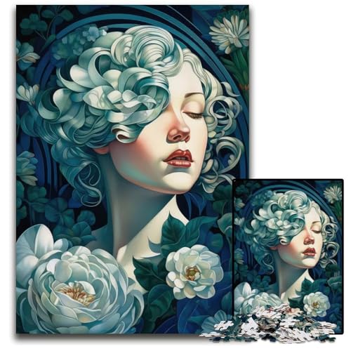 Frau mit Blumenhaar 1000teiliges Puzzle aus Holz für Erwachsene für Teenager und Familien perfekte DIYDekoration und knifflige Herausforderung 1000 Teile (38 x 26 cm) von mowenbingpeng