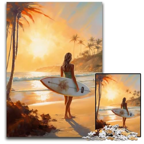 Frau mit SurfbrettPuzzle 1000 Teile für Erwachsene. Puzzles anspruchsvolles Denkspiel entspannendes Spielzeug für Teenager. 1000 Teile (75 x 50 cm) von mowenbingpeng