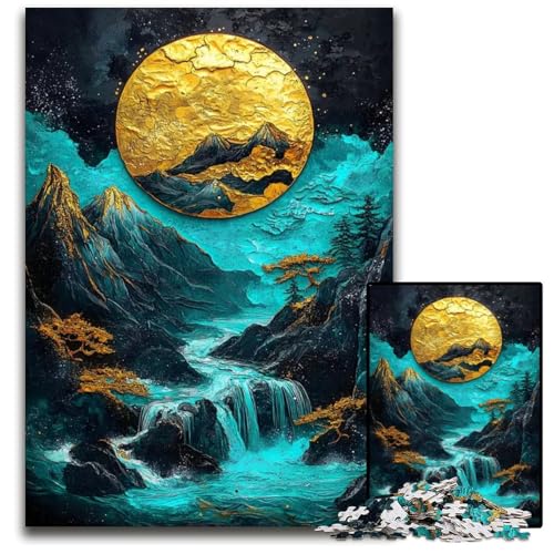 Golden Moon WasserfallPuzzle für Erwachsene 1000teiliges Puzzle für Erwachsene entspannende Unterhaltung Heimdekoration 1000 Teile (75 x 50 cm) von mowenbingpeng