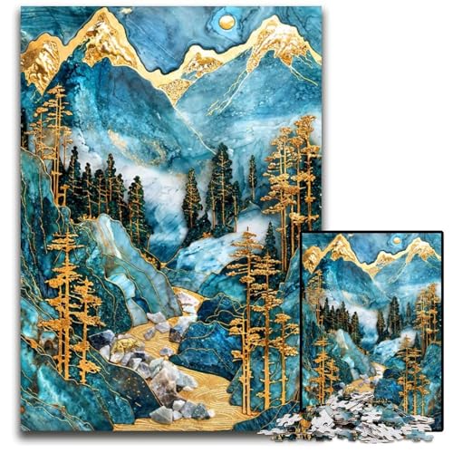 Golden Mountain Stream Art 1000teiliges Puzzle Anspruchsvolles Denkspiel Entspannendes Spielzeug für Teenager 1000 Teile (75 x 50 cm) von mowenbingpeng