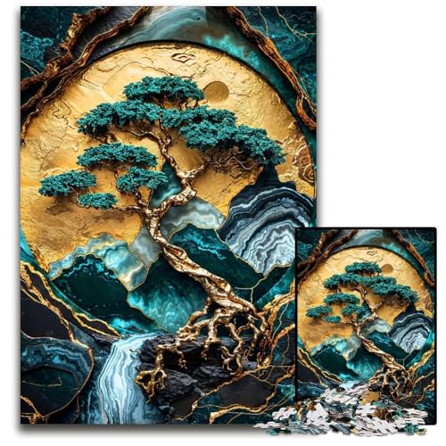 Golden Tree of Harmony Art Puzzle 1000 Teile für Erwachsene Holzpuzzle Familienspielabend Spaß DIY dekoratives Kunstwerk 1000 Teile (75 x 50 cm) von mowenbingpeng