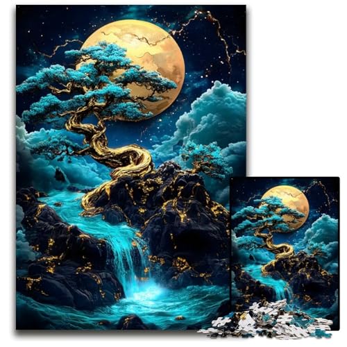 Goldener BonsaiWasserfall 1000teiliges Puzzle für Erwachsene Holzpuzzle perfekt für Familienspaß an Weihnachten Thanksgiving Geburtstagen Ostern 1000 Teile (75 x 50 cm) von mowenbingpeng