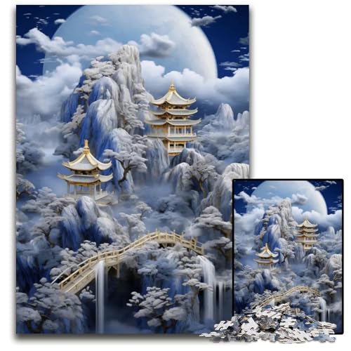 Goldener FujiTempel ArtbPuzzle für Erwachsene 1000teiliges Puzzle für Erwachsene perfekt für Heimdekoration Geburtstage Feiertage und Geschenke 1000 Teile (38 x 26 cm) von mowenbingpeng