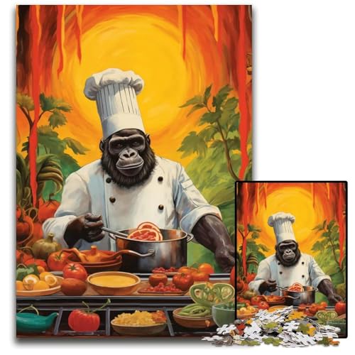 Gorilla Cooking Küchenpuzzle 1000 Teile für Erwachsene Holzpuzzle Weihnachten Halloween Ostern Neujahr 1000 Teile (75 x 50 cm) von mowenbingpeng