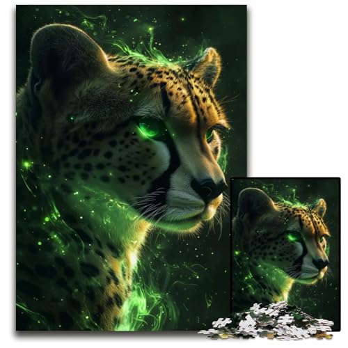 Green Spirit Cheetah 1000teiliges Puzzle für Erwachsene Unmögliches Puzzle für Erwachsene Perfekt für Teenager Heimdekoration 1000 Teile (75 x 50 cm) von mowenbingpeng