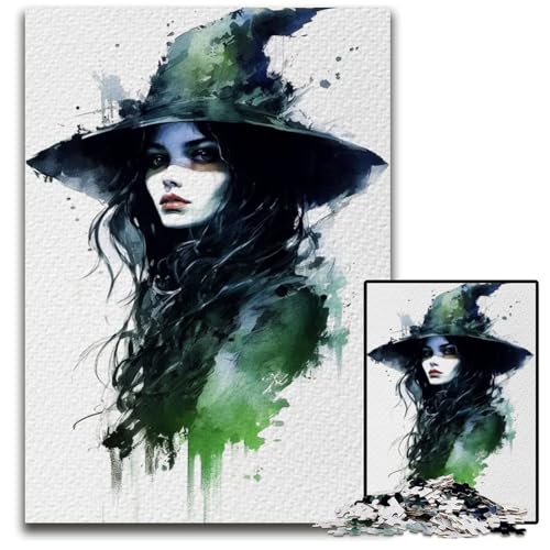 Hexenposter AquarellPuzzle für Erwachsene 1000 Teile Holzpuzzle Denksportspiel für Teenager 1000 Teile (75 x 50 cm) von mowenbingpeng
