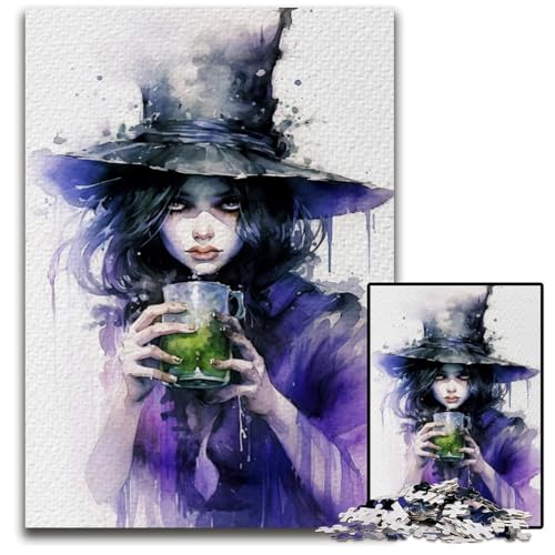 HexenposterAquarellPuzzle 1000 Teile für Erwachsene Holzpuzzle farbenfrohe Heimdekoration und interaktives Familienspiel 1000 PCS (75 x 50 cm) von mowenbingpeng