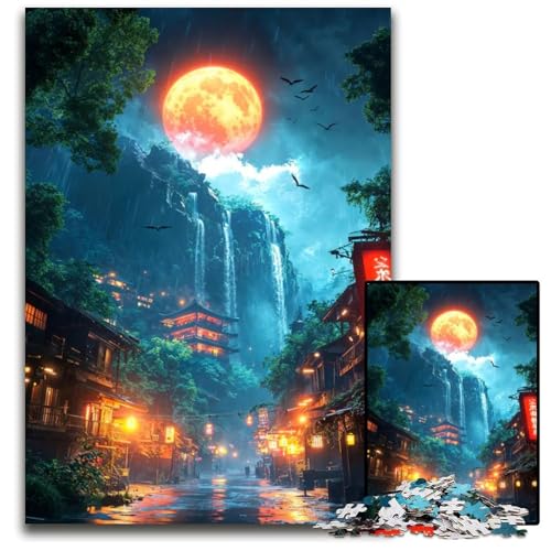 Japanische NachtlandschaftPuzzles 1000 Teile für Erwachsene Papierpuzzle Weihnachten Halloween Ostern Neujahr 1000 Teile (38 x 26 cm) von mowenbingpeng