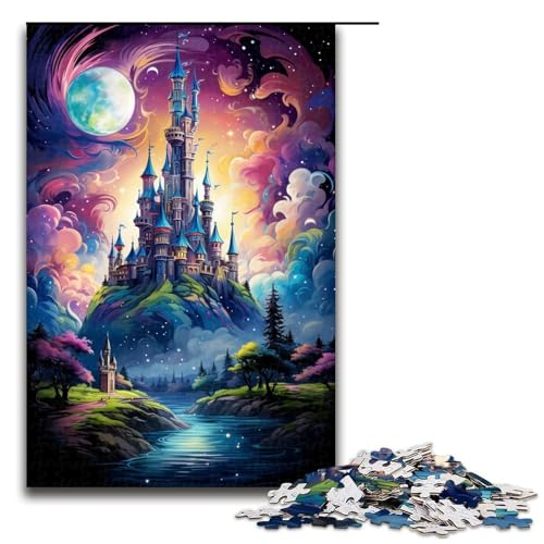 Jigsaw Puzzle 1000 Teile für Erwachsene und Kinder farbenfrohe psychedelische Nacht im Fantasy-Schloss Puzzle für Erwachsene Holzpuzzle 1000 Teile (75 x 50 cm) von mowenbingpeng