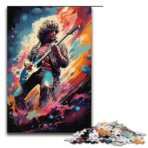 Jigsaw Puzzle 1000 Teile für Erwachsene und Kinder farbenfroher Psychedelischer Mann der Gitarre spielt Puzzle für Erwachsene Holzpuzzle 1000 Teile (38 x 26 cm) von mowenbingpeng