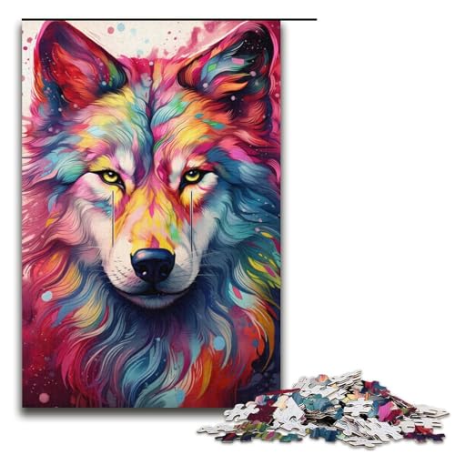 Jigsaw Puzzle 1000 Teile für Erwachsene und Kinder farbenfrohes psychedelisches Wolf-Kunstpuzzle für Erwachsene Holzpuzzle 1000 Teile (38 x 26 cm) von mowenbingpeng