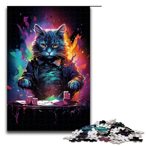 Jigsaw Puzzle 1000 Teile für Erwachsene und Kinder farbenfrohes psychedelisches schwarzes Katzen-Puzzle für Erwachsene Holzpuzzle 1000 Teile (75 x 50 cm) von mowenbingpeng