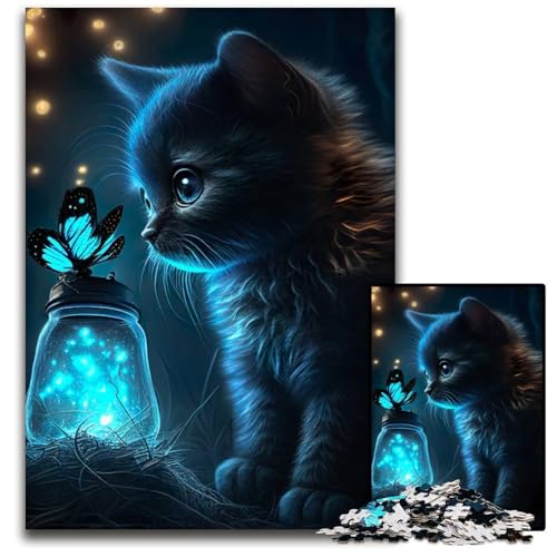 Katze mit Schmetterling Puzzle 1000 Teile für Erwachsene Unmögliche Puzzles für Erwachsene Familie und Freunde Geeignet für Kinder ab 14 Jahren 1000 PCS (75x50cm) von mowenbingpeng