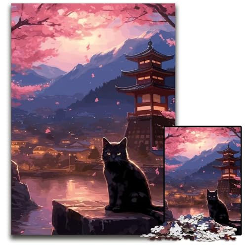 KatzenKirschblütenPuzzle 1000 Teile Geschenke anspruchsvolle Puzzles interaktives Familienspiel GehirnHerausforderung Lernspielzeug 1000 Teile (75 x 50 cm) von mowenbingpeng