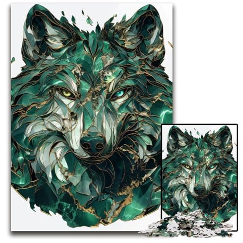 Kintsugi Art Wolfsgesicht 1000teiliges Puzzle Holzpuzzle Spaß für Zuhause Aktivitäten Geburtstagsgeschenk Reisegeschenke 1000 Teile (75 x 50 cm) von mowenbingpeng