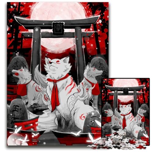 Kitsune Guardians Puzzle 1000 Teile Holzpuzzle für Erwachsene Denkspiel für Jugendliche Familieninteraktion 1000 Teile (38 x 26 cm) von mowenbingpeng