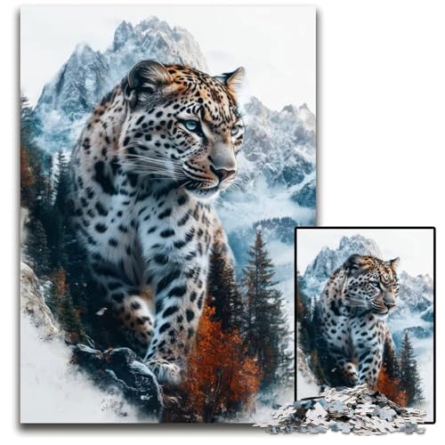 Leopard in Berglandschaft 1000teiliges Puzzle Holzpuzzle Spaß für zu Hause Aktivitäten Geburtstagsgeschenk Reisegeschenke 1000 Teile (75 x 50 cm) von mowenbingpeng