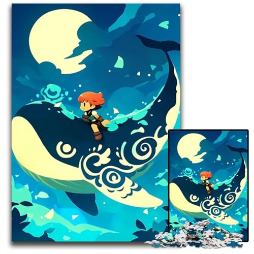 Mädchen reitet Wal Puzzle 1000 Teile für Erwachsene Anspruchsvolle Puzzles Geschenk für Männer und Frauen Täglicher besonderer Anlass 1000 PCS (75x50cm) von mowenbingpeng
