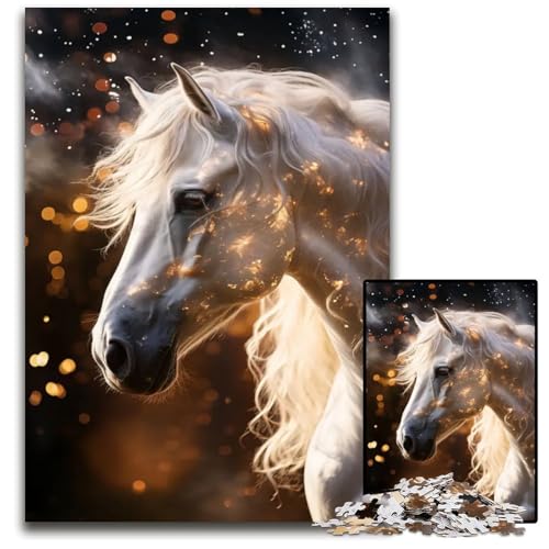 Magisches friesisches weißes Pferd Puzzle 1000 Teile für Erwachsene Puzzle für Erwachsene Familie und Freunde geeignet für Kinder ab 14 Jahren 1000 Teile (75 x 50 cm) von mowenbingpeng