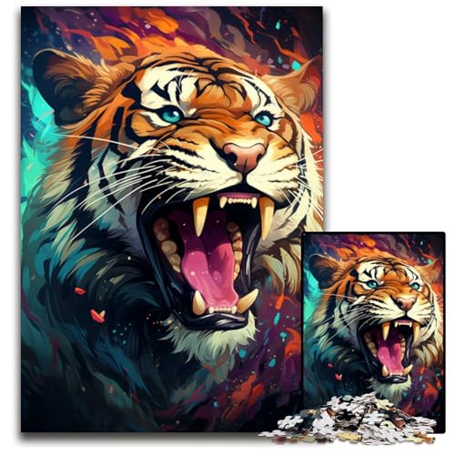 Majestätisches Gemälde Tiger 1000teiliges Puzzle Holzpuzzle für Erwachsene DIY Heimdekoration Geschenk Denkspiel 1000 PCS (75x50cm) von mowenbingpeng