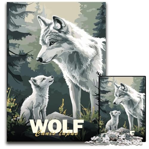 Minimalistisches 1000teiliges Puzzle „Wolf Family“ für Erwachsene Holzpuzzle perfekt für Familienspaß Partyspiele Geburtstagspartygeschenke 1000 Teile (75 x 50 cm) von mowenbingpeng