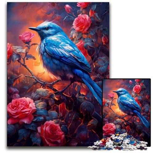 Niedliches kleines blaues VogelPuzzle 1000 Teile für Erwachsene Puzzles für Erwachsene Familienaktivität DIY Heimdekoration 1000 PCS (75 x 50 cm) von mowenbingpeng