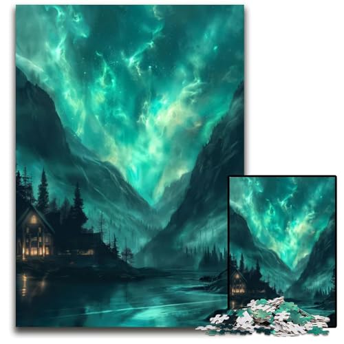 Nordic Nature Aurora 1000teiliges Puzzle für Erwachsene Holzpuzzle perfekt für Familienspaß an Weihnachten Thanksgiving Geburtstagen Ostern 1000 Teile (75 x 50 cm) von mowenbingpeng