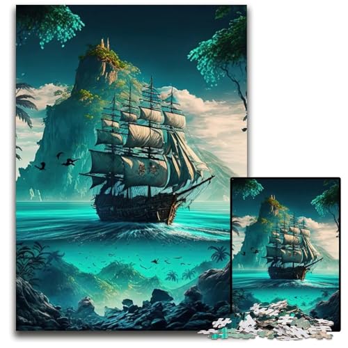 PiratenschiffLandschaftspuzzle 1000 Teile für Erwachsene Holzpuzzle Familienspielabend Spaß DIY dekoratives Kunstwerk 1000 Teile (75 x 50 cm) von mowenbingpeng