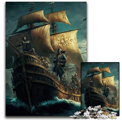PiratenschiffPuzzle 1000 Teile Holzpuzzle herausforderndes DIYDekorationsspiel interaktives Familienspielzeug 1000 Teile (75 x 50 cm) von mowenbingpeng