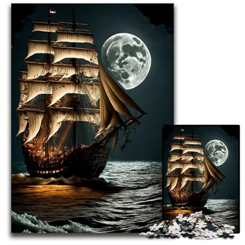 PiratenschiffPuzzle für Erwachsene 1000 Teile unmögliche Puzzles für Erwachsene Weihnachten Halloween Ostern Neujahr 1000 Teile (38 x 26 cm) von mowenbingpeng