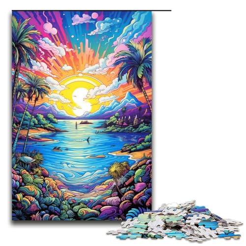 Psychedelisches Strandpuzzle, 1000 Teile, für Erwachsene und Kinder, aus Holz, pädagogisch gegen Stress, 75 x 50 cm Psychedelisches Strandpuzzle, 1000 Teile, für Erwachsene und Kinder, aus Holz, pädagogisch gegen Stress, 75 x 50 cm von mowenbingpeng