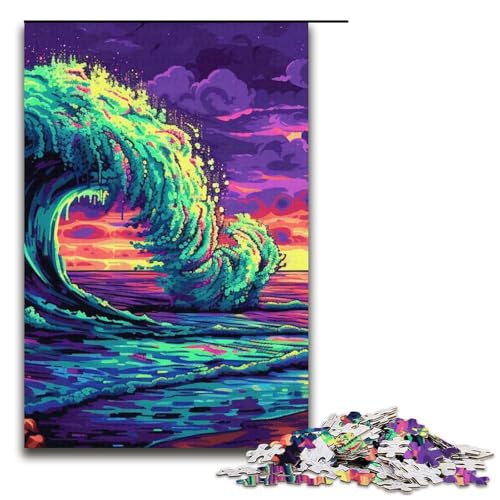 Psychedelisches Strandpuzzle mit 1000 Teilen für Erwachsene unmögliches Puzzle zum Stressabbau für Teenager ab 14 Jahren 1000 Teile (38 x 26 cm) von mowenbingpeng