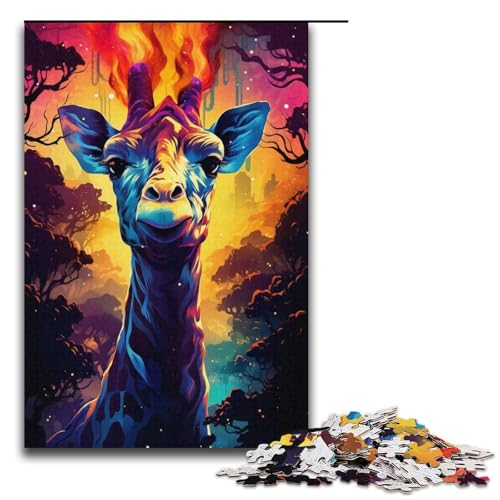 Puzzle „Bunte psychedelische Giraffe“ 1000 Teile Holzpuzzle für Erwachsene und Kinder ab 12 Jahren Familienspaß-Puzzle 1000 Teile (38 x 26 cm) von mowenbingpeng
