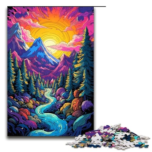 Puzzle „Bunte schöne Berge“ 1000 Teile Holzpuzzle für Erwachsene und Kinder ab 12 Jahren Familienspaß-Puzzle 1000 Teile (75 x 50 cm) von mowenbingpeng