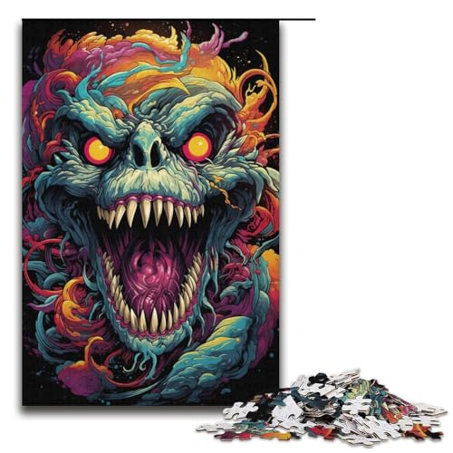 Puzzle „Buntes psychedelisches Monster“ 1000 Teile Holzpuzzle für Erwachsene und Kinder ab 12 Jahren Familienspaß-Puzzle 1000 Teile (38 x 26 cm) von mowenbingpeng