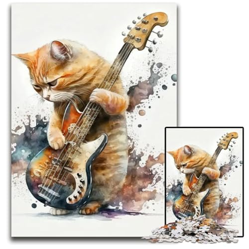 Puzzle „Gitarre spielende Katze“ 1000 Teile Holzpuzzle für Erwachsene Denkspiel für Jugendliche Familieninteraktion 1000 Teile (75 x 50 cm) von mowenbingpeng