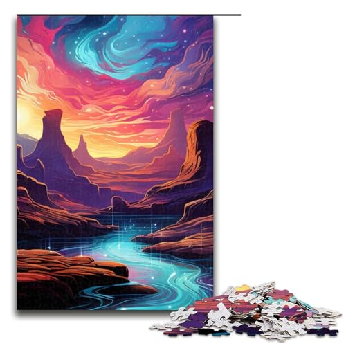 Puzzle „Psychedelic Horse Shoe Bend Canyon at Night“ 1000 Teile Holzpuzzle für Erwachsene und Kinder ab 12 Jahren Familienspaß-Puzzle 1000 Teile (75 x 50 cm) von mowenbingpeng