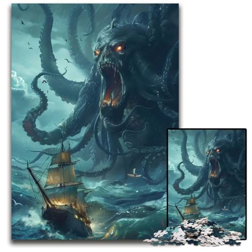 Puzzle 1000 Teile „Angriff des Kraken“ Denkspiel für Teenager Familieninteraktion 1000 Teile (38 x 26 cm) von mowenbingpeng