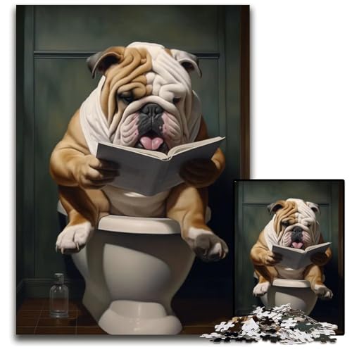 Puzzle 1000 Teile „Bulldog Loves Books“ Puzzle Denkspiel für Teenager Familieninteraktion 1000 Teile (38 x 26 cm) von mowenbingpeng