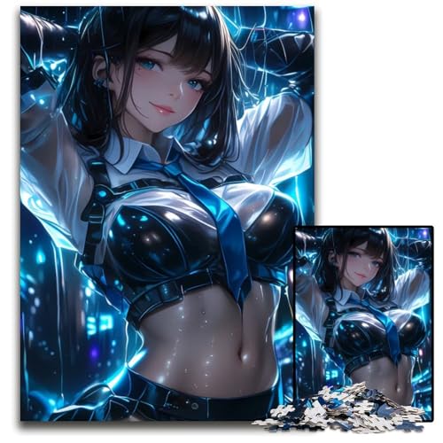 Puzzle 1000 Teile AnimeMädchen in Blau und Schwarz unter Regen Puzzles Denkspiel für Teenager Familieninteraktion 1000 Teile (75 x 50 cm) von mowenbingpeng