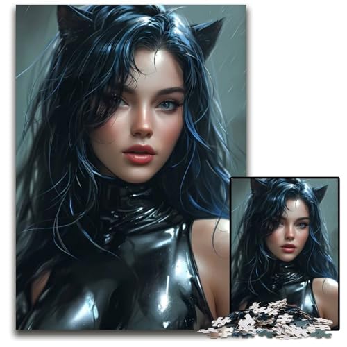 Puzzle 1000 Teile Black Kitty Puzzle Denkspiel für Teenager Familieninteraktion 1000 Teile (38 x 26 cm) von mowenbingpeng