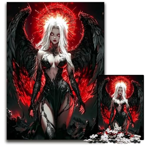 Puzzle 1000 Teile Dark Angel mit rotem Halo Puzzle Denkspiel für Teenager Familieninteraktion 1000 Teile (38 x 26 cm) von mowenbingpeng