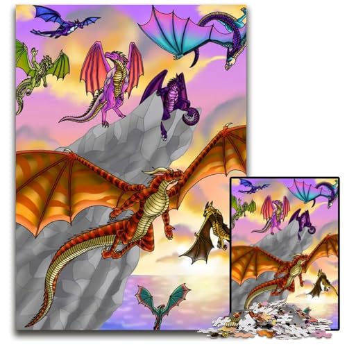 Puzzle 1000 Teile Drachen fliegen bei Sonnenuntergang Puzzle Denkspiel für Teenager Familieninteraktion 1000 Teile (75 x 50 cm) von mowenbingpeng