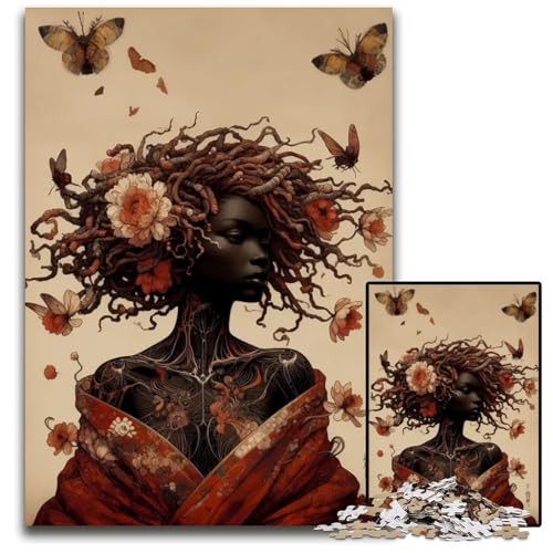 Puzzle 1000 Teile Frau mit Schmetterlingshaar Holzpuzzle Denksportaufgabe Geschenk pädagogische Aktivität für Teenager 1000 Teile (38 x 26 cm) von mowenbingpeng
