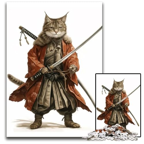 Puzzle 1000 Teile KatzenSamurai anspruchsvolle Puzzles für Teenager ideales Geburtstags 1000 Teile (75 x 50 cm) von mowenbingpeng