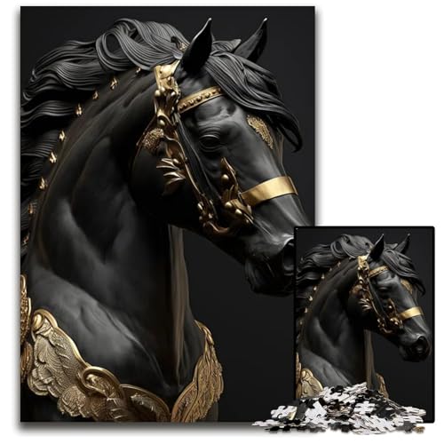 Puzzle 1000 Teile Königspferd Schwarzgold anspruchsvolle Puzzles für Teenager ideales Geburtstags 1000 Teile (75 x 50 cm) von mowenbingpeng