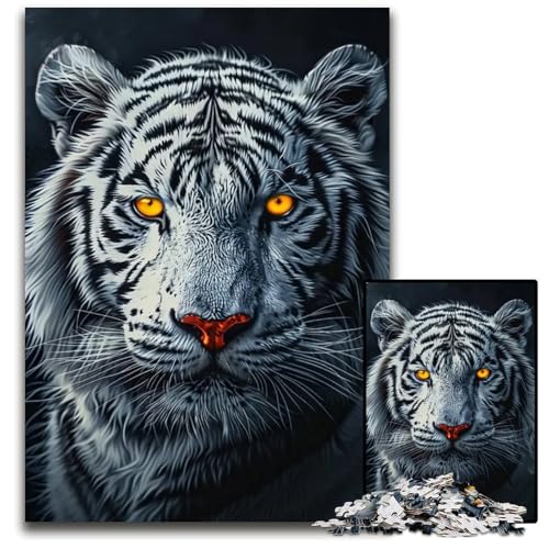 Puzzle 1000 Teile Porträt eines weißen Tigers schwierige Puzzles für Erwachsene Lernspielzeug für Jugendliche HeimbüroDekor 1000 PCS (75 x 50 cm) von mowenbingpeng