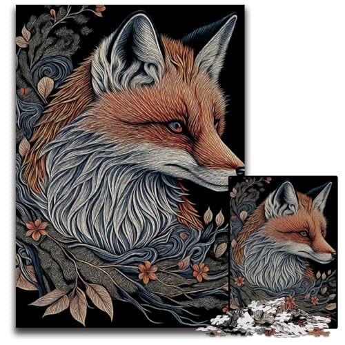 Puzzle 1000 Teile Rotfuchs in japanischer Kunst Puzzle Denkspiel für Teenager Familieninteraktion 1000 Teile (75 x 50 cm) von mowenbingpeng